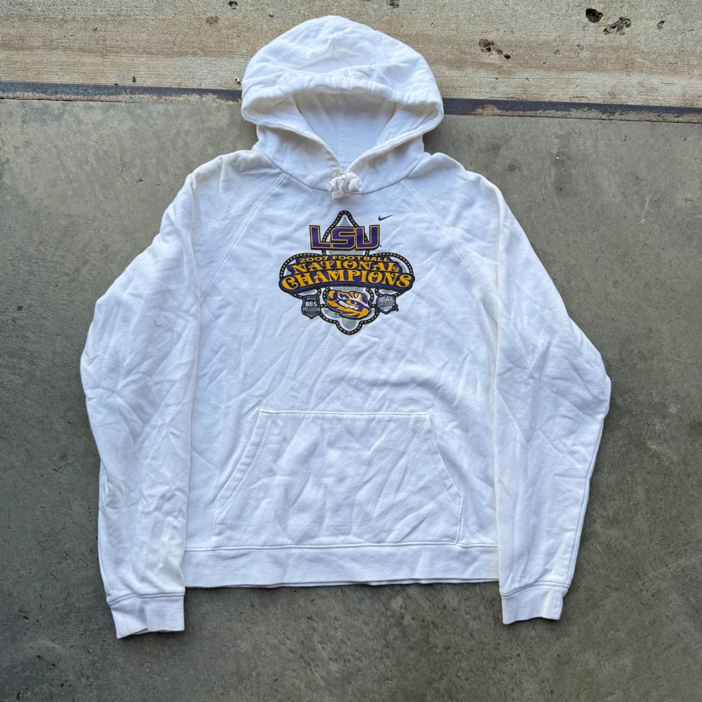 Nike LSU Tigers 2007 Football National Champions Hoodie White XL Youth